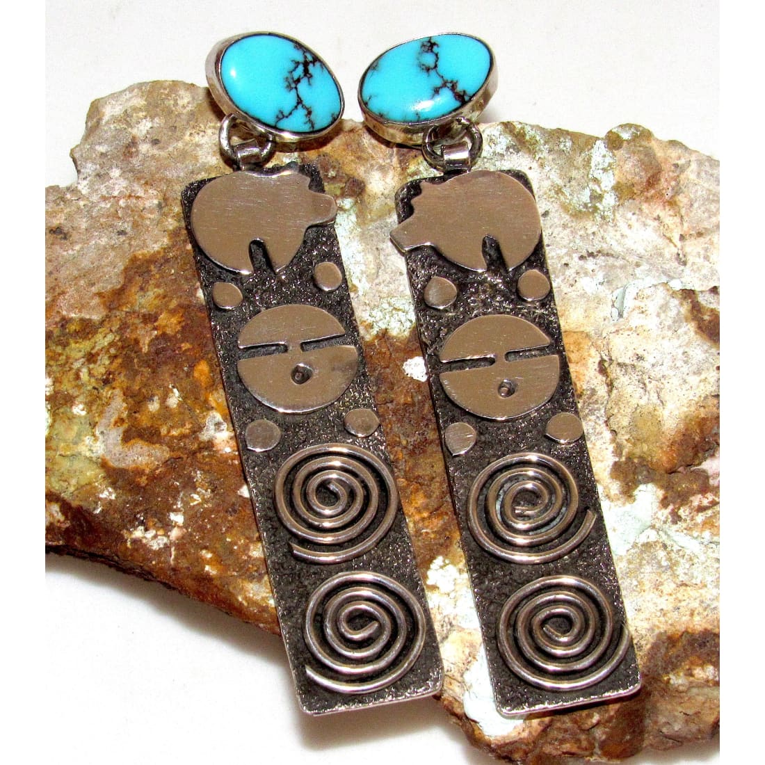 Navajo Alex Sanchez Petroglyph Dangle Earrings Sterling