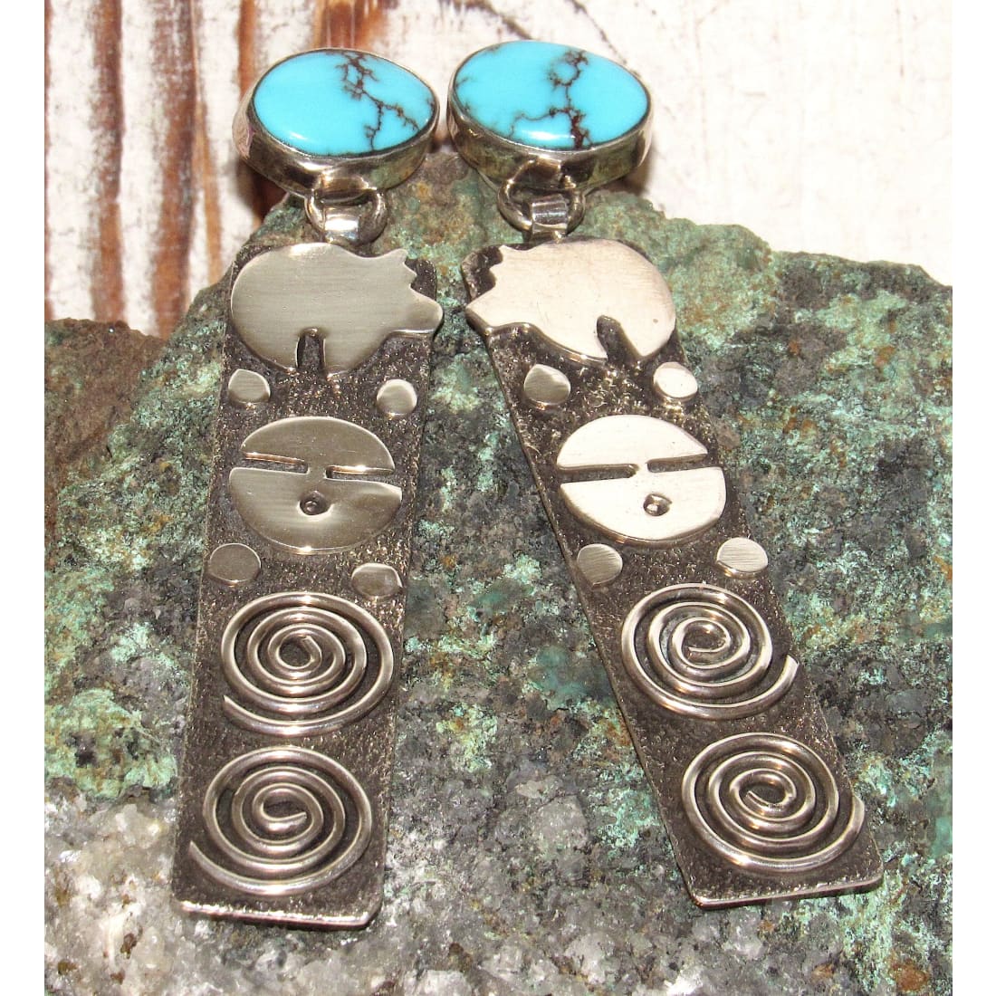 Navajo Alex Sanchez Petroglyph Dangle Earrings Sterling