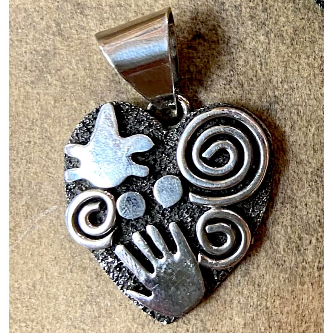 Navajo Alex Sanchez Petroglyph Heart Pendant Sterling