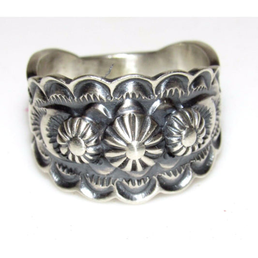 Navajo Band Ring Size 7 Sterling Silver Repousse Signed