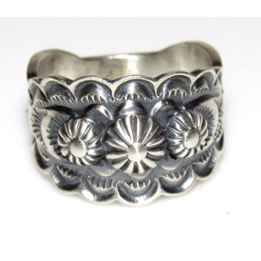 Navajo Band Ring Size 8.5 Sterling Silver Repousse Band