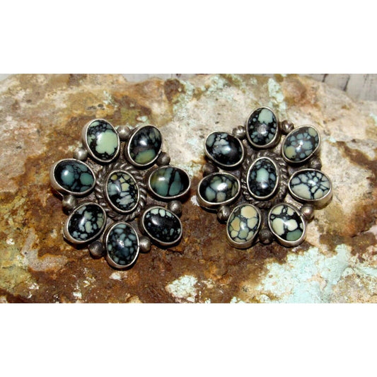 Navajo Black Jack Turquoise Cluster Earrings B. Lee