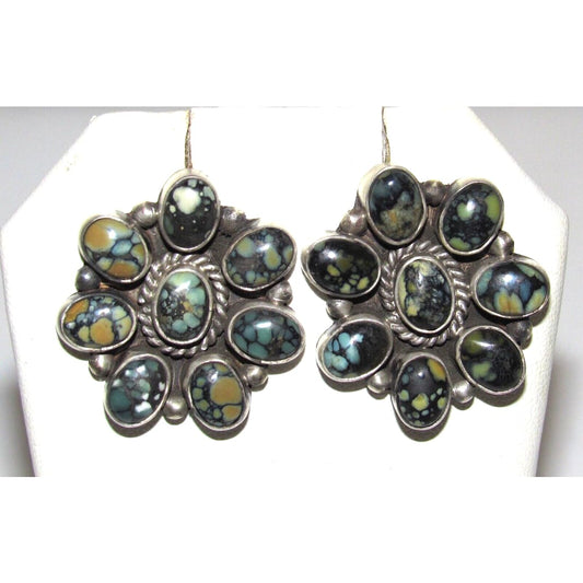Navajo Black Jack Turquoise Cluster Earrings B. Lee