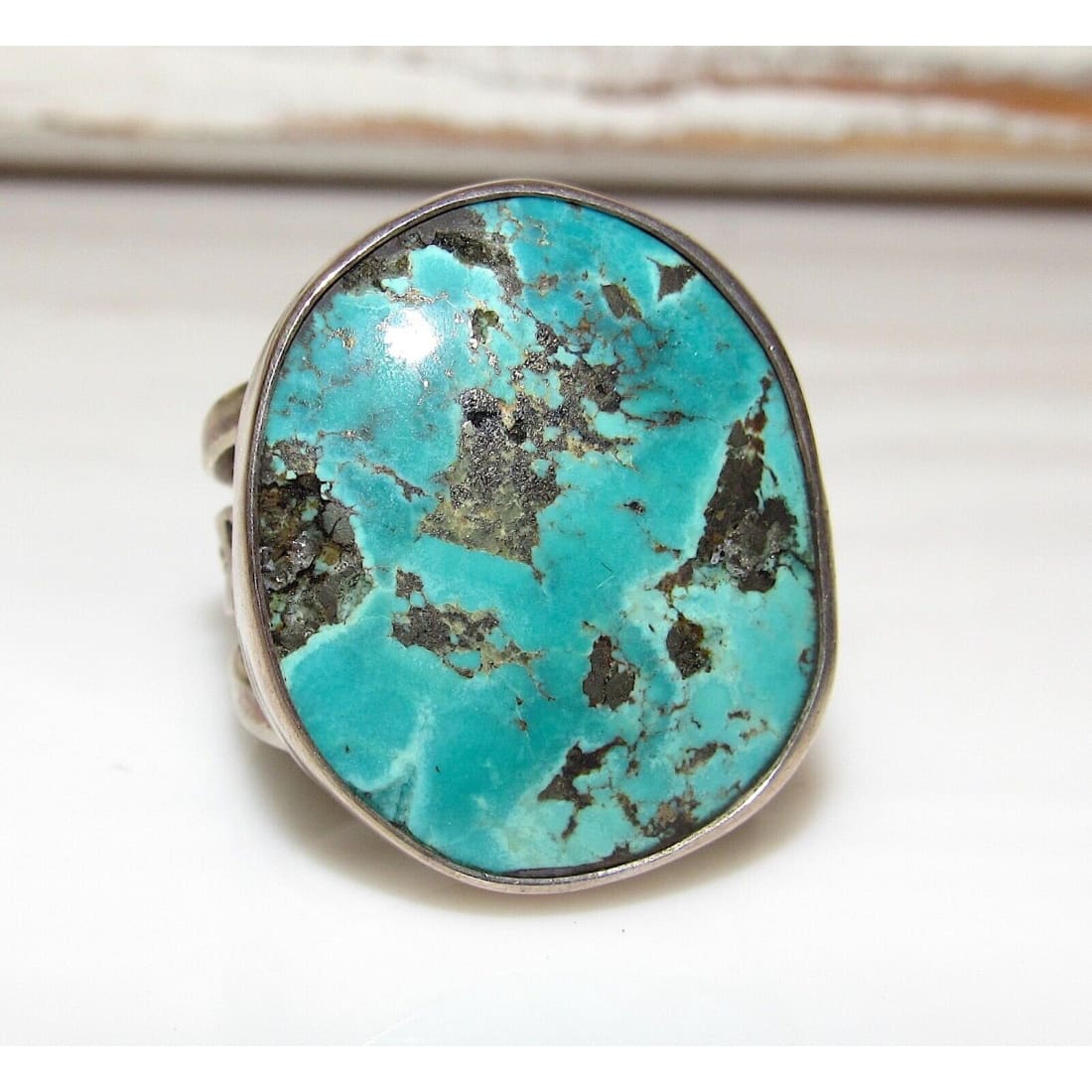 Navajo Blue Diamond Mine Turquoise Ring Sz 9 Sterling Silver