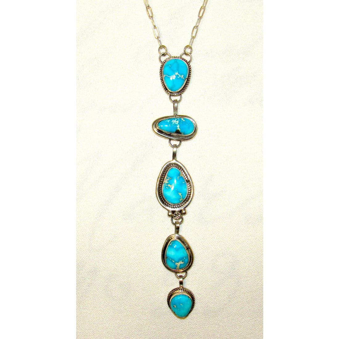 Navajo Blue Royston Turquoise Lariat Necklace Sterling