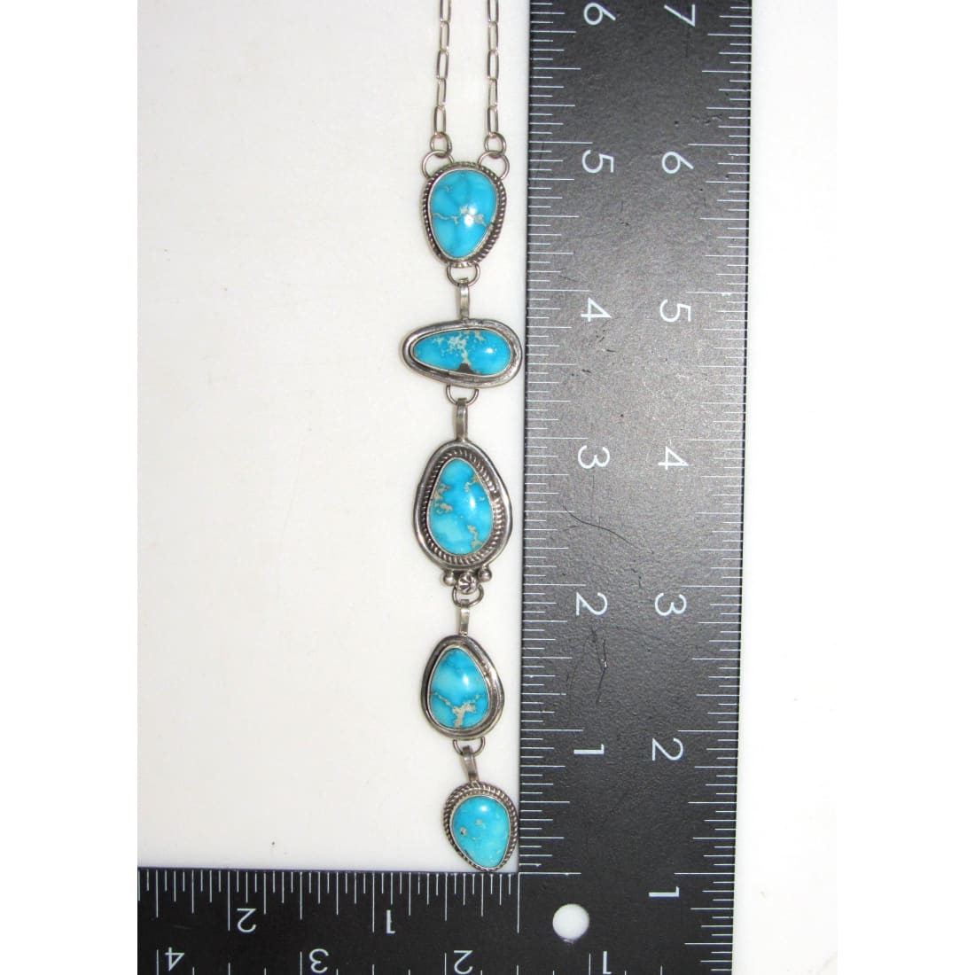 Navajo Blue Royston Turquoise Lariat Necklace Sterling