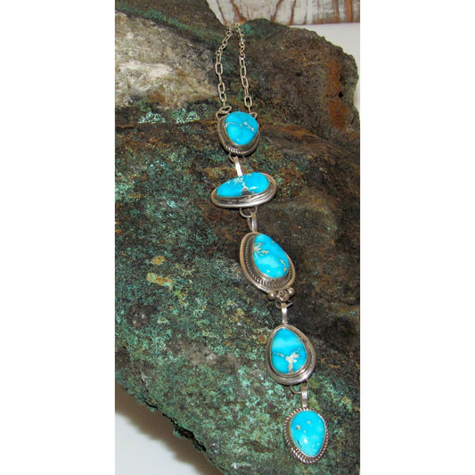 Navajo Blue Royston Turquoise Lariat Necklace Sterling