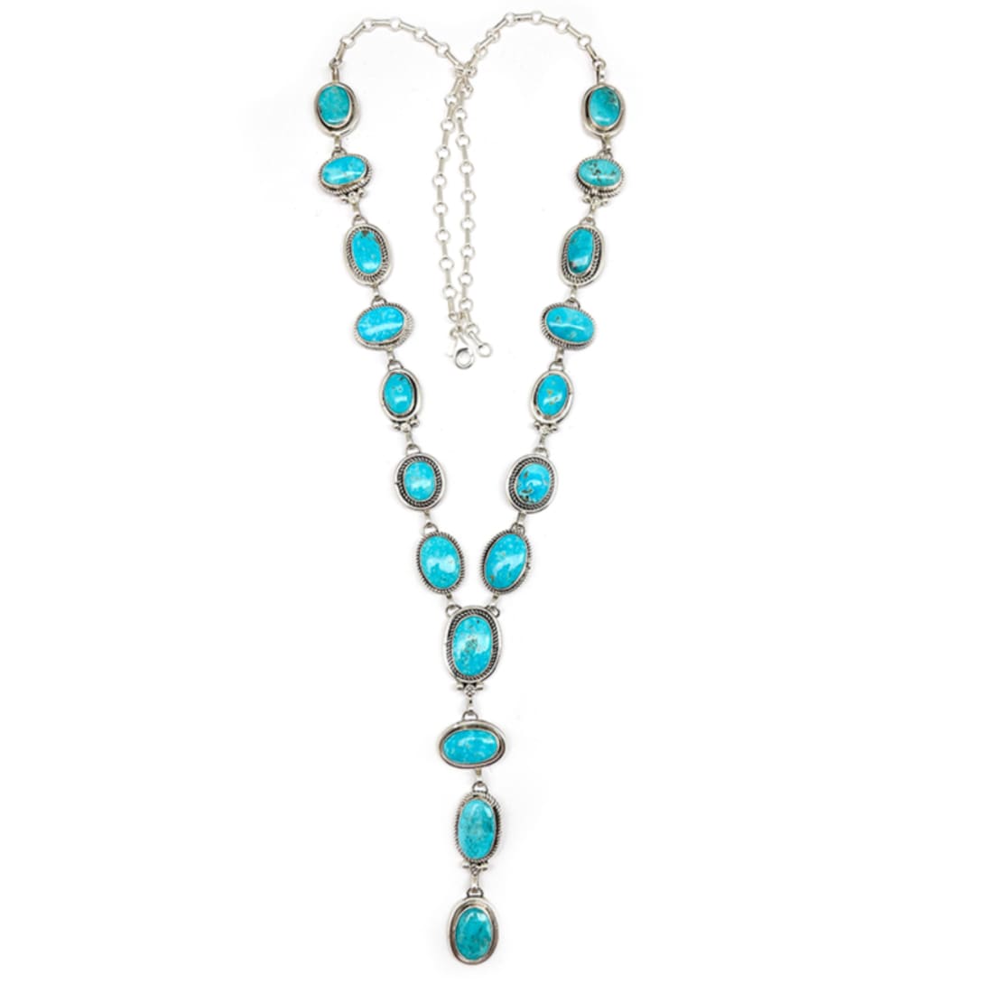Navajo Blue Royston Turquoise Lariat Necklace Sterling