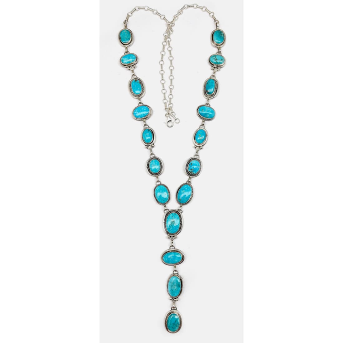 Navajo Blue Royston Turquoise Lariat Necklace Sterling