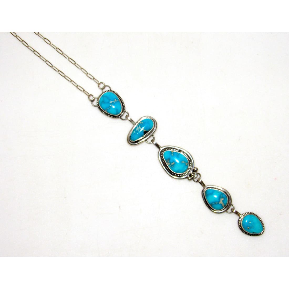 Navajo Blue Royston Turquoise Lariat Necklace Sterling