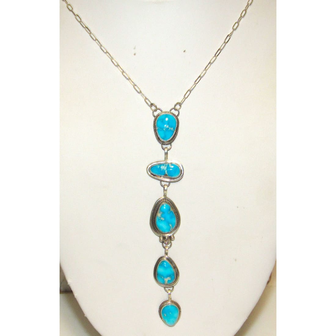 Navajo Blue Royston Turquoise Lariat Necklace Sterling