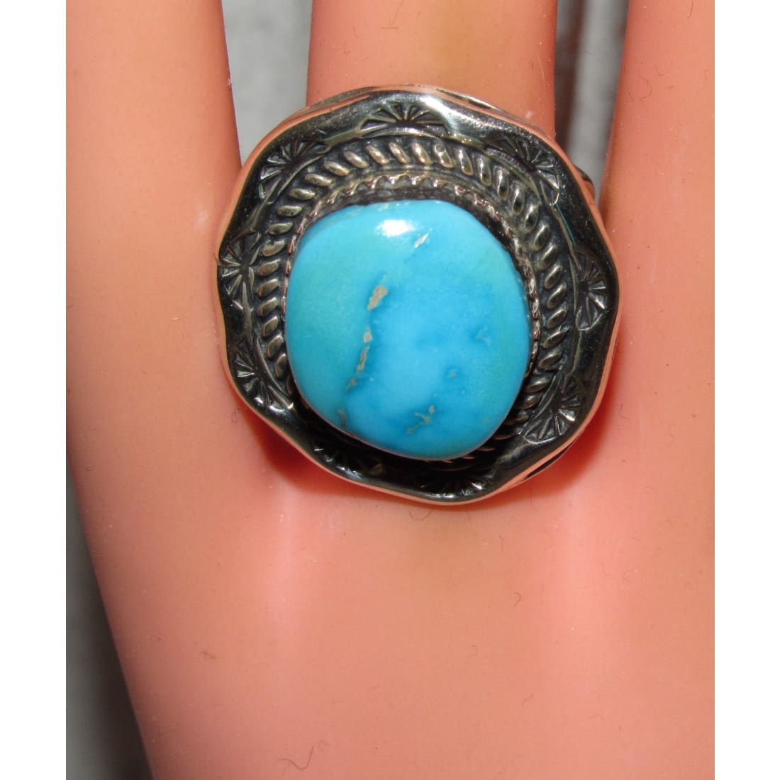Navajo Blue Royston Turquoise Ring Size 7.5 Sterling Silver