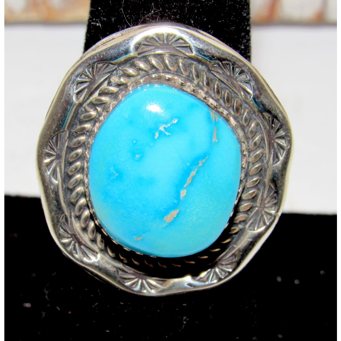 Navajo Blue Royston Turquoise Ring Size 7.5 Sterling Silver
