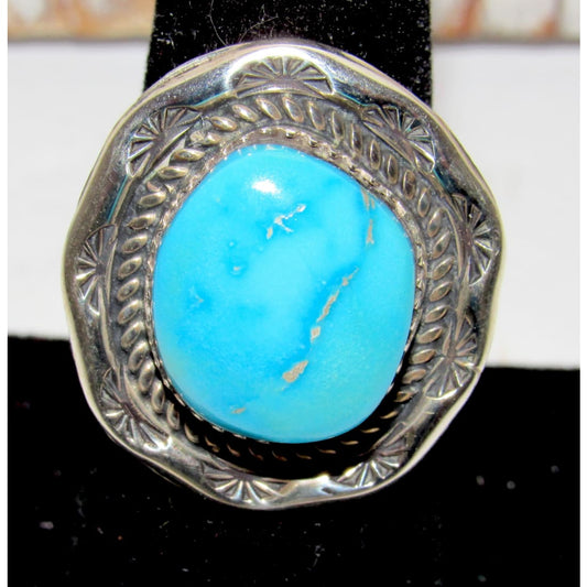 Navajo Blue Royston Turquoise Ring Size 7.5 Sterling Silver