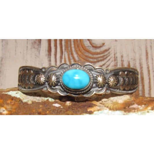 Navajo Blue Royston Turquoise Sterling Stacker Cuff