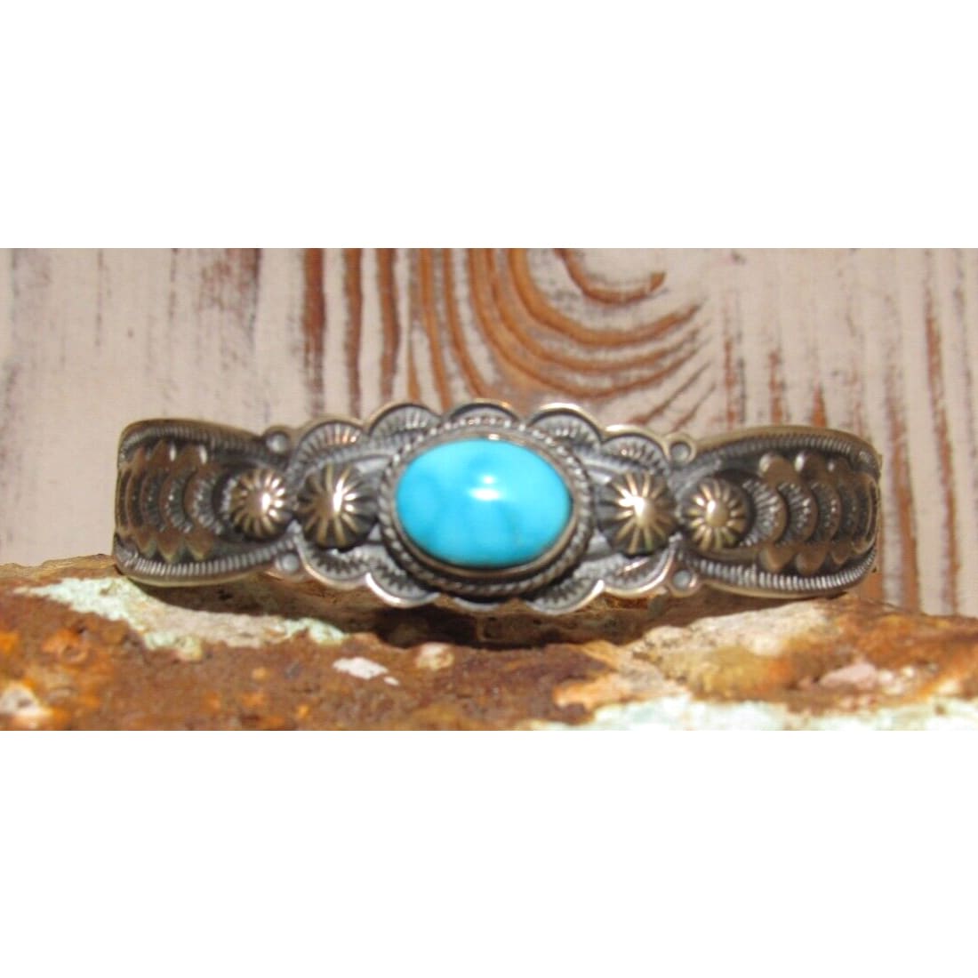 Navajo Blue Royston Turquoise Sterling Stacker Cuff