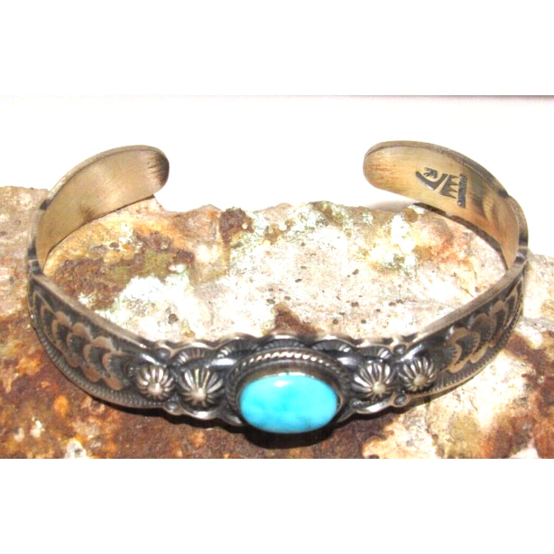 Navajo Blue Royston Turquoise Sterling Stacker Cuff