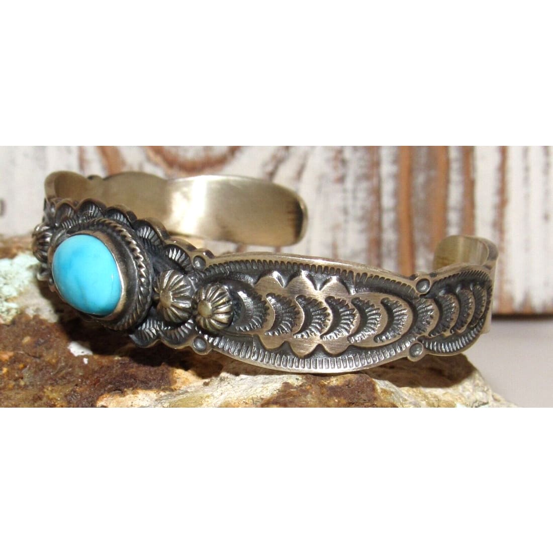 Navajo Blue Royston Turquoise Sterling Stacker Cuff