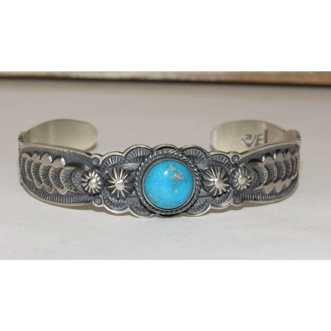 Navajo Blue Royston Turquoise Sterling Stacker Cuff Bracelet