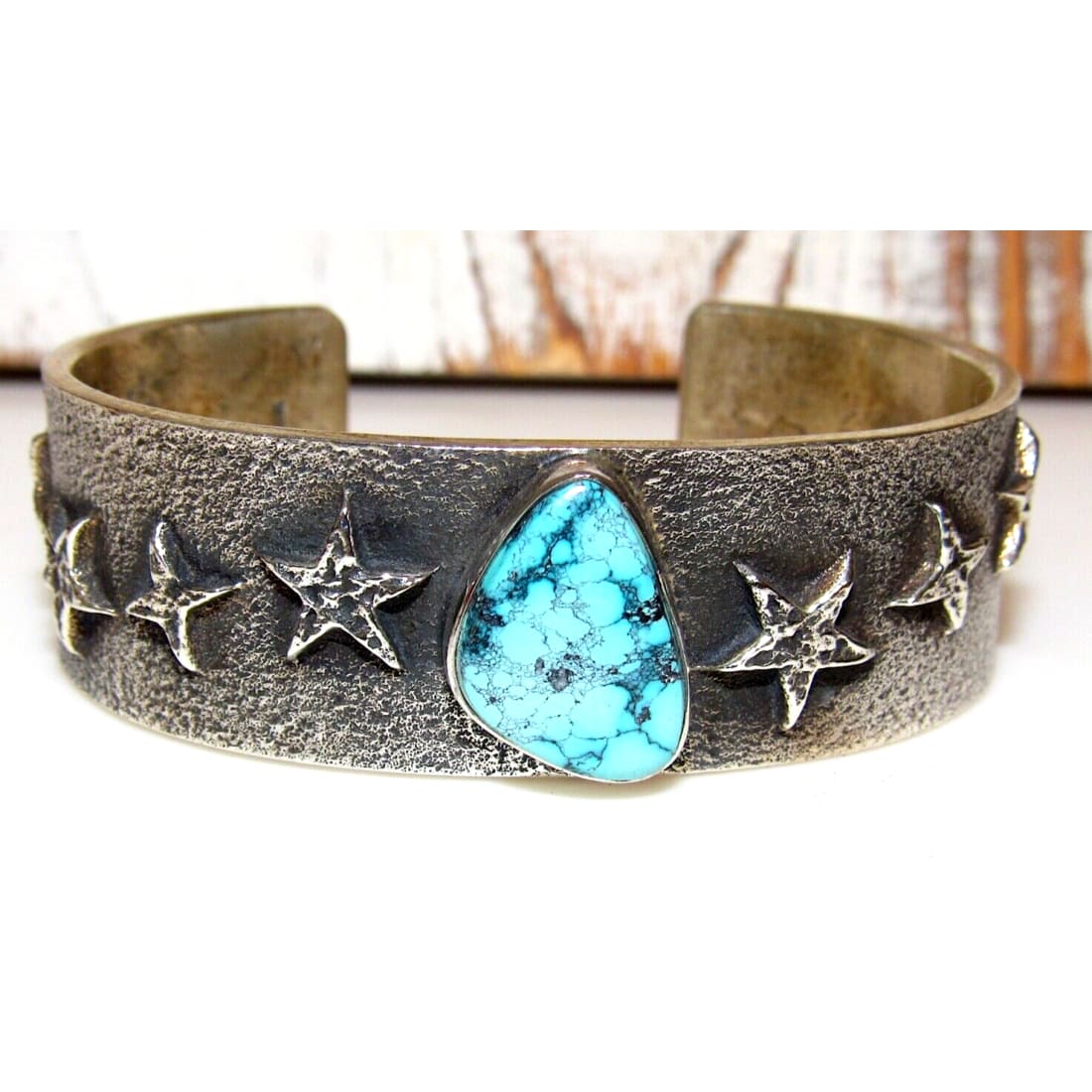 Navajo Blue Royston Turquoise Tufa Cast Sterling Stars
