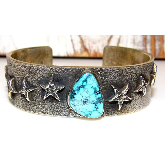 Navajo Blue Royston Turquoise Tufa Cast Sterling Stars