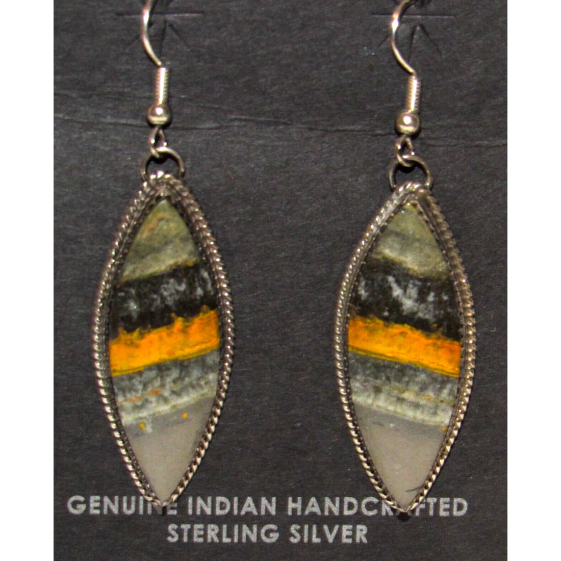 Navajo Bumblebee Jasper Dangle Earrings Sterling Silver P.