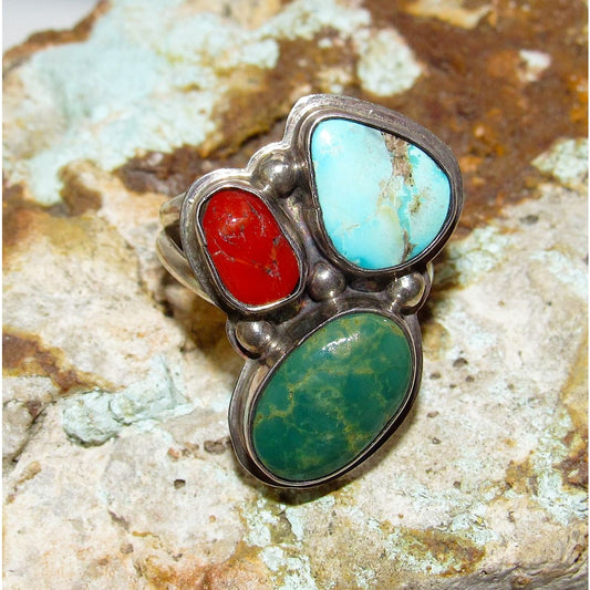 Navajo Cactus Ring Sz 9 Sterling Silver Royston Turquoise