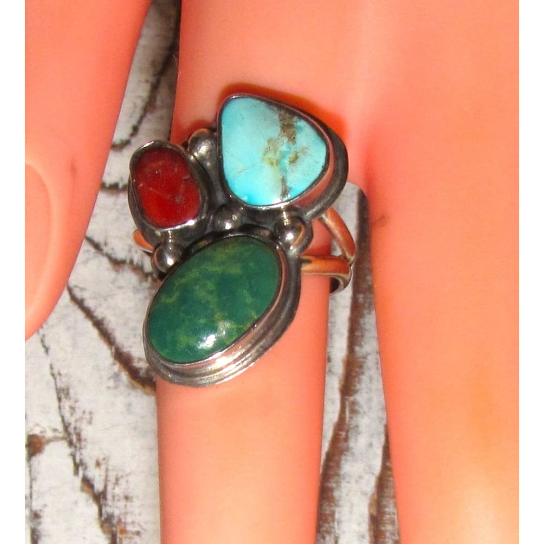 Navajo Cactus Ring Sz 9 Sterling Silver Royston Turquoise