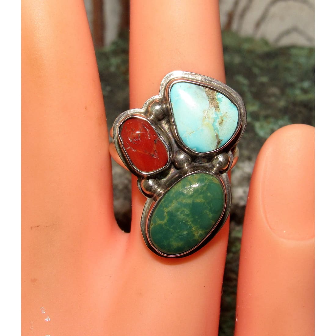 Navajo Cactus Ring Sz 9 Sterling Silver Royston Turquoise