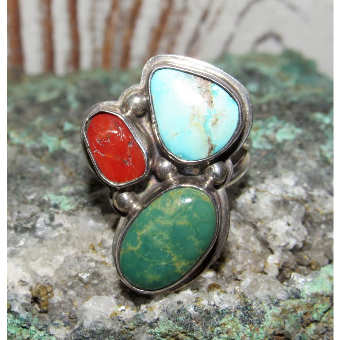 Navajo Cactus Ring Sz 9 Sterling Silver Royston Turquoise