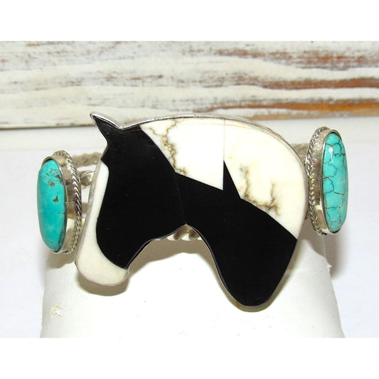 ONE OF A KIND NAVAJO CALVIN DESSON INLAY HORSE CUFF BRACELET