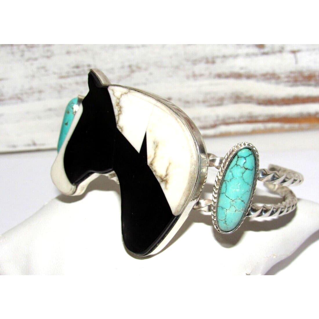 ONE OF A KIND NAVAJO CALVIN DESSON INLAY HORSE CUFF BRACELET