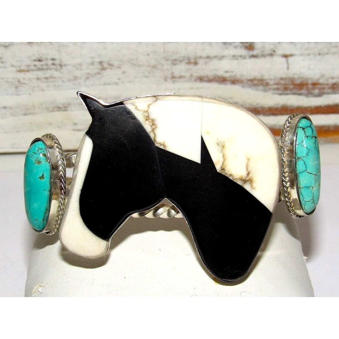 ONE OF A KIND NAVAJO CALVIN DESSON INLAY HORSE CUFF BRACELET