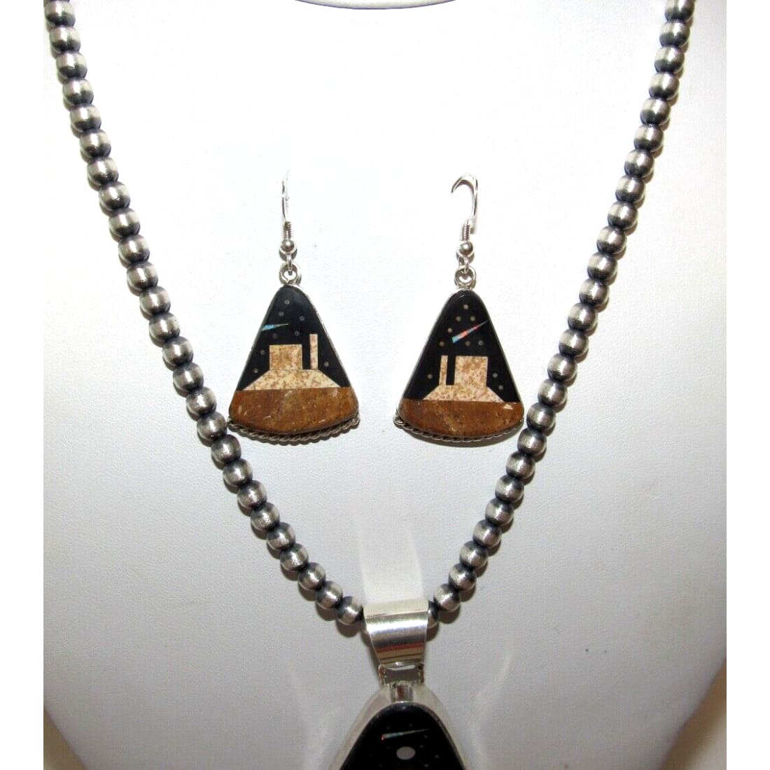 Desson Inlay Navajo Calvin Desson Inlay Jet Turquoise Opal Earrings Pendant Set ...