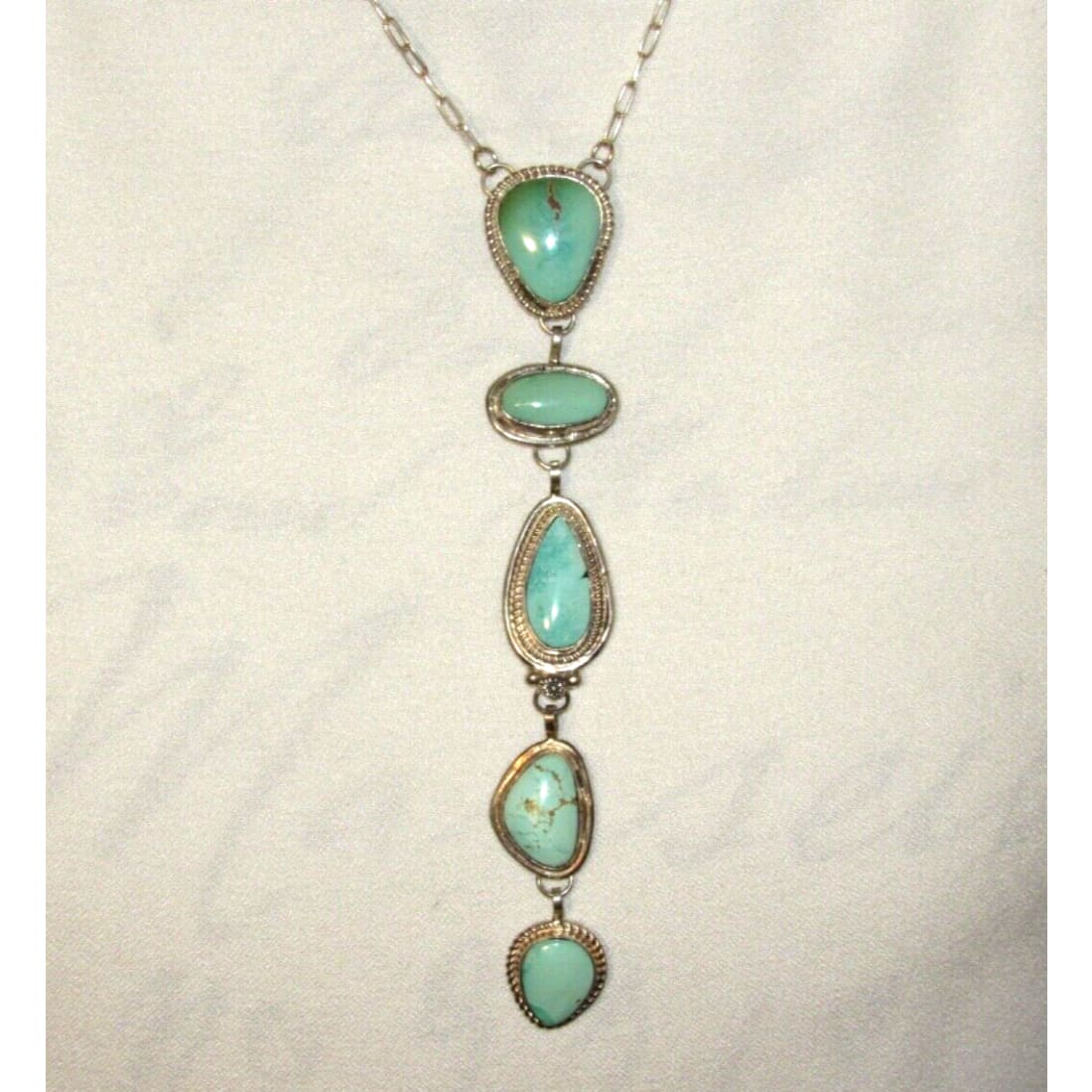 Navajo Carico Lake Turquoise Lariat Necklace Sterling