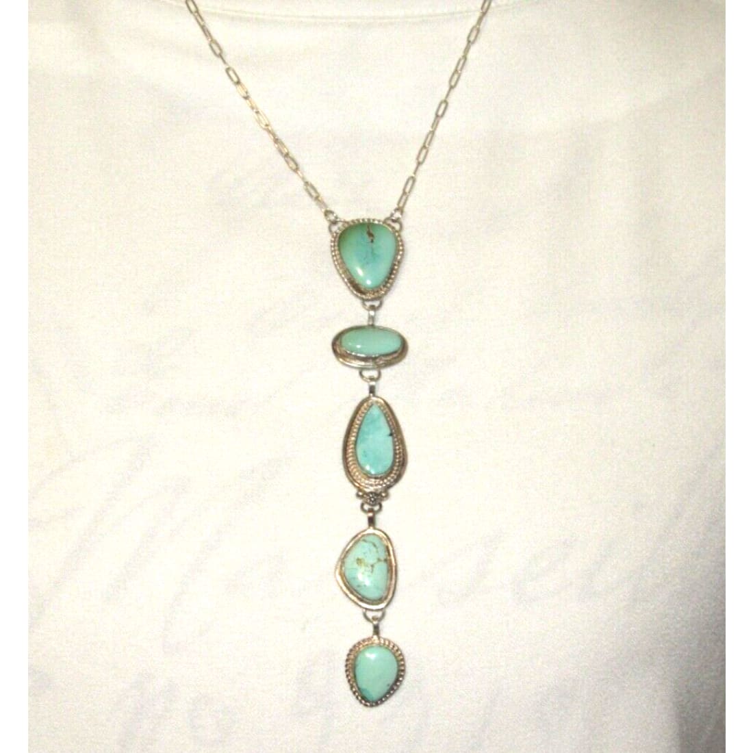 Navajo Carico Lake Turquoise Lariat Necklace Sterling