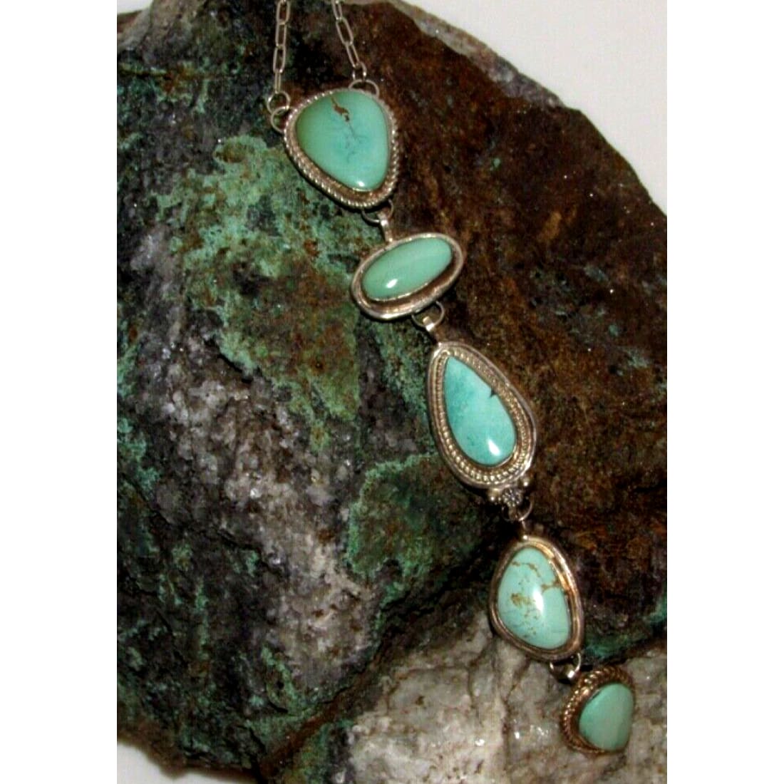 Navajo Carico Lake Turquoise Lariat Necklace Sterling