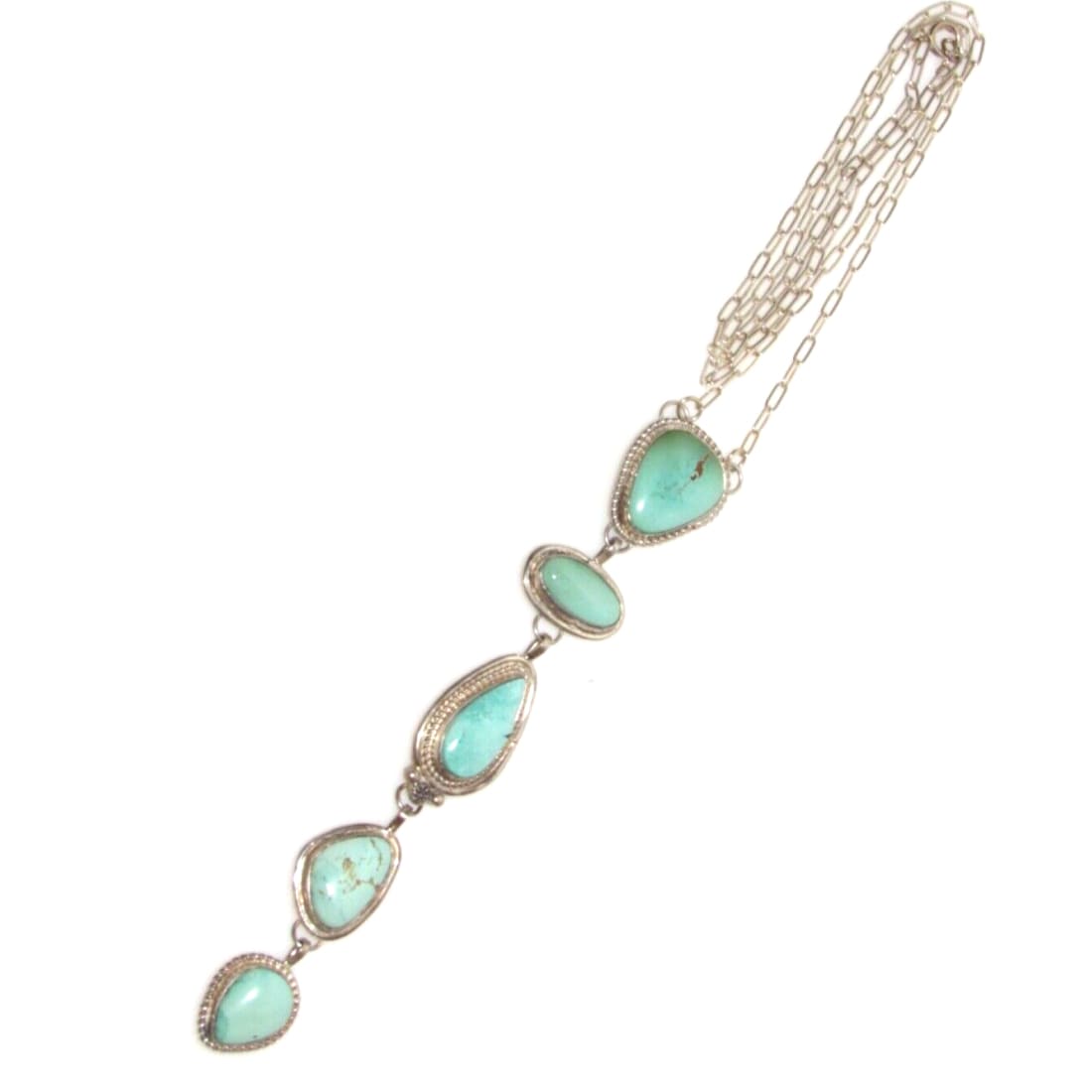 Navajo Carico Lake Turquoise Lariat Necklace Sterling