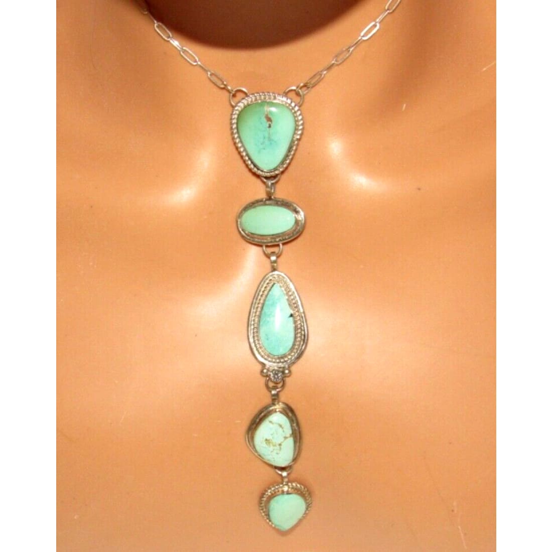 Navajo Carico Lake Turquoise Lariat Necklace Sterling