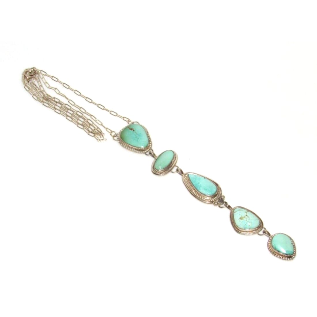 Navajo Carico Lake Turquoise Lariat Necklace Sterling
