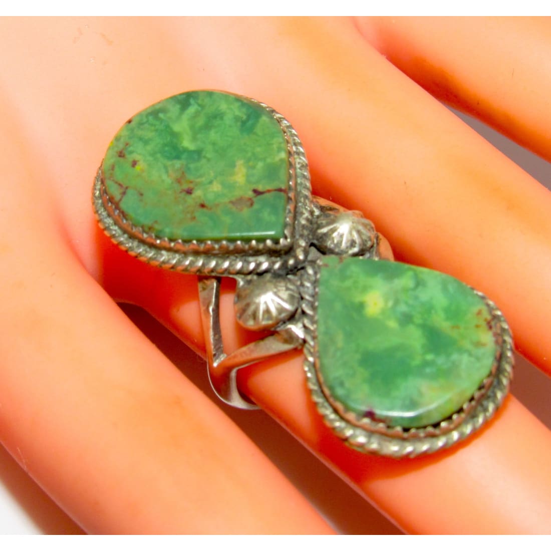 Navajo Carico Lake Turquoise Statement Ring Sz 8 Sterling