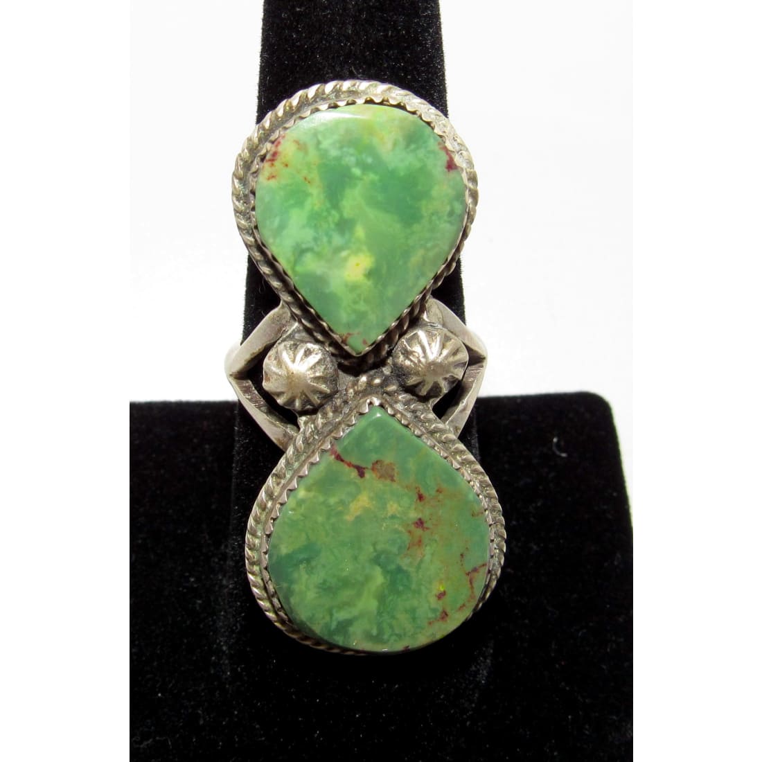 Navajo Carico Lake Turquoise Statement Ring Sz 8 Sterling