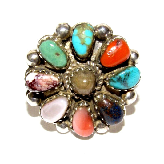 Navajo Cluster Ring Sz 7 Sterling M. Apachito Turquoise