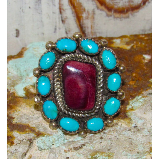 Navajo Cluster Ring Sz 8 Purple Spiny Oyster Kingman