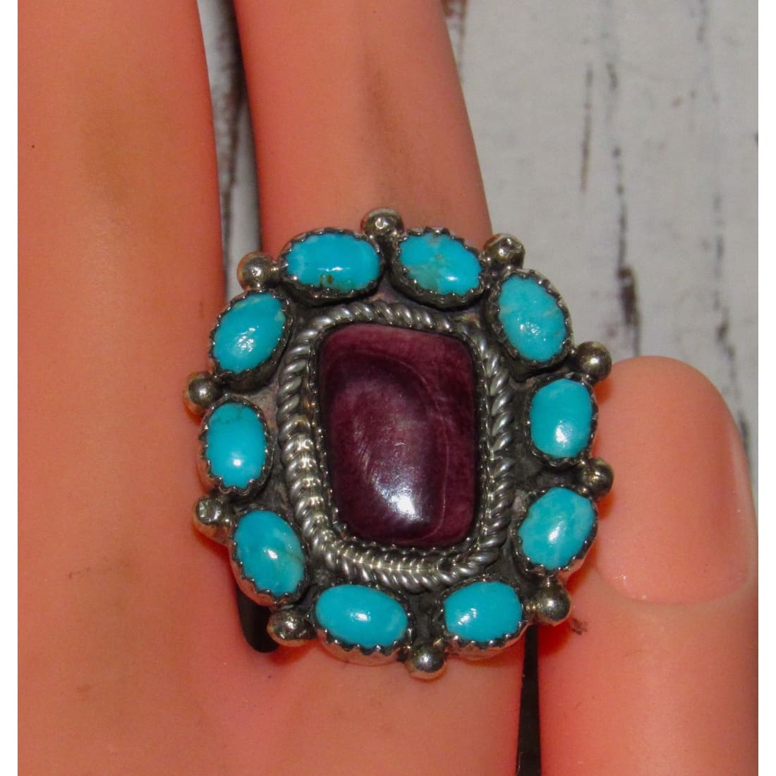 Navajo Cluster Ring Sz 8 Purple Spiny Oyster Kingman