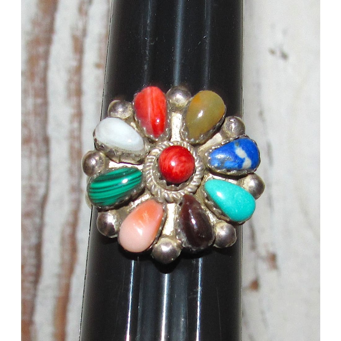 Navajo Cluster Ring Sz 9 Sterling M. Apachito Turquoise