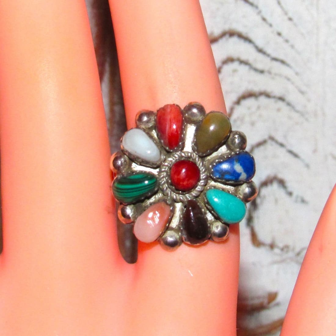 Navajo Cluster Ring Sz 9 Sterling M. Apachito Turquoise