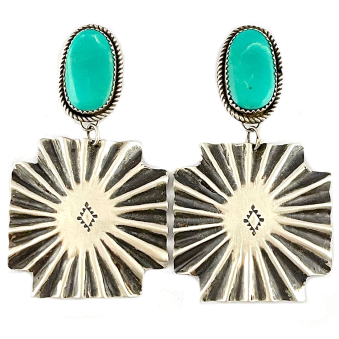 Navajo Concho Earrings Sterling Silver Royston Turquoise S.