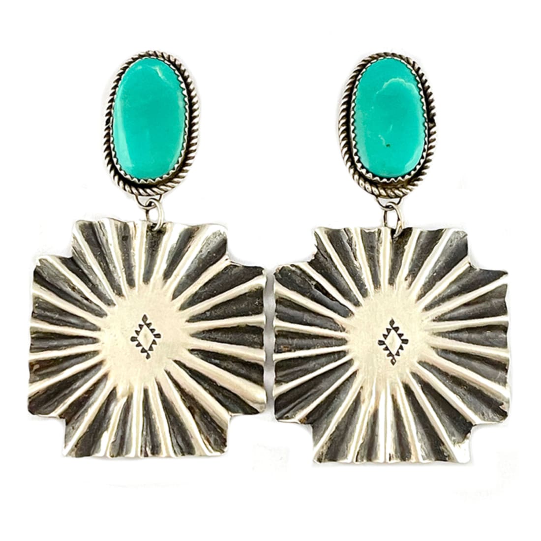 Navajo Concho Earrings Sterling Silver Royston Turquoise S.