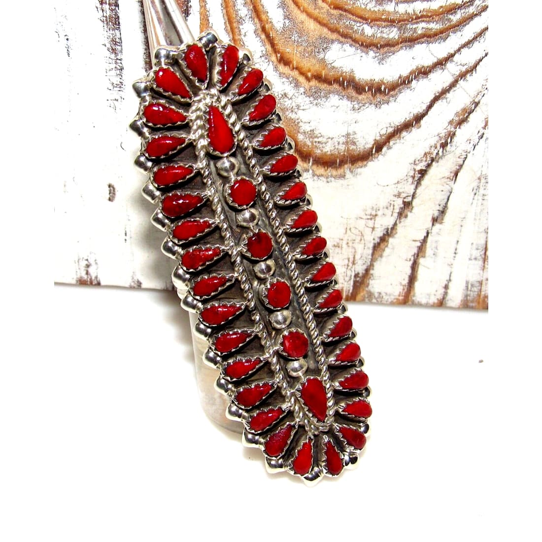Huge Navajo Coral Cluster Statement Ring Sz 8 Sterling 
